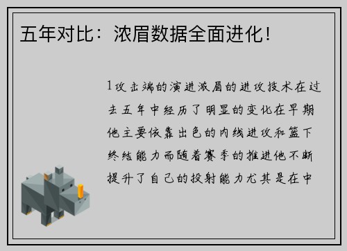 五年对比：浓眉数据全面进化！